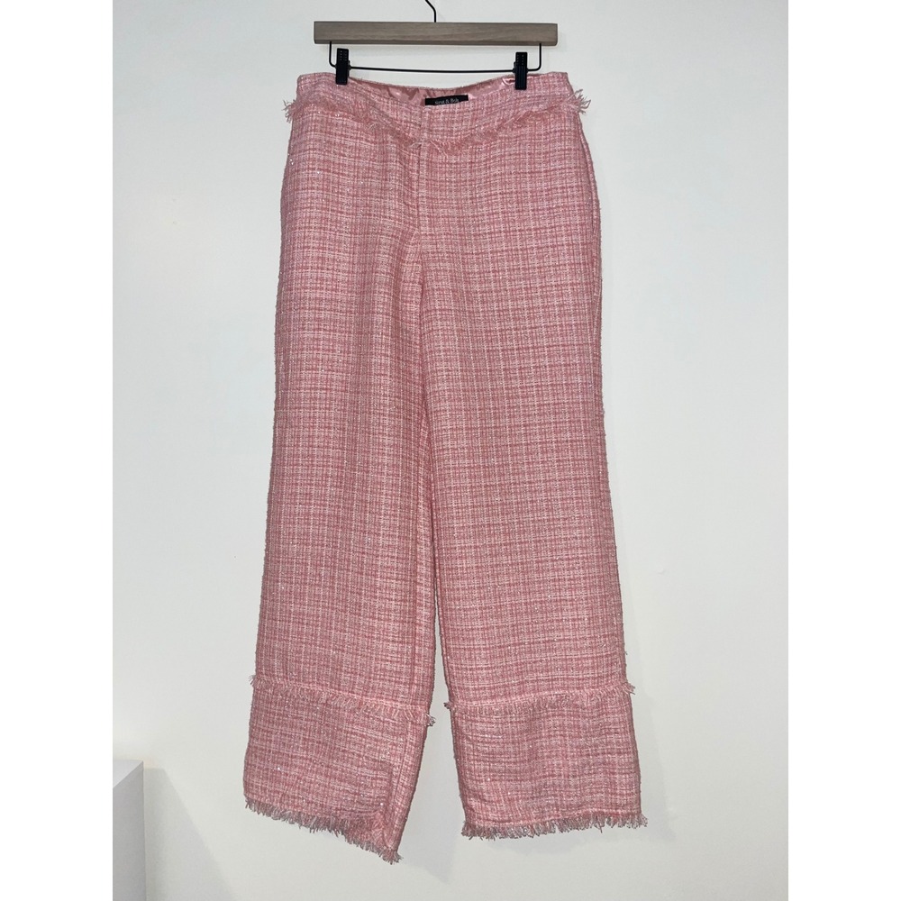 STRUT & BOLT Chic Pink Tweed Pants Metallic Frayed Hem Wide Leg‎ | Large